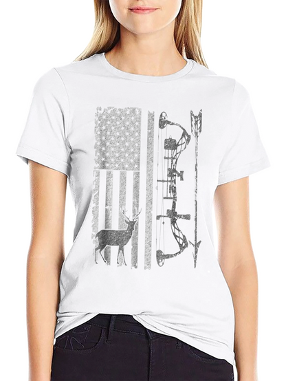 Hunting Bow Deer American Flag Graphic Tee