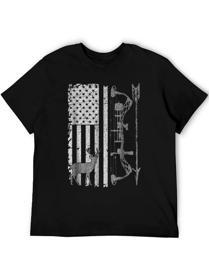 Hunting Bow Deer American Flag Graphic Tee