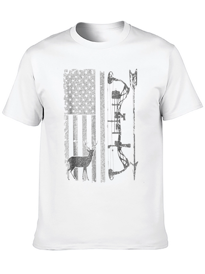 Hunting Bow Deer American Flag Graphic Tee