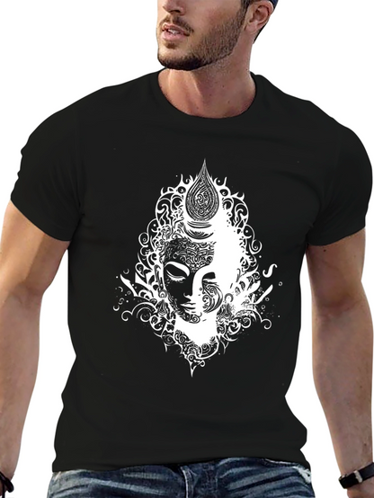 Abstract Buddha Graphic Tee - Black