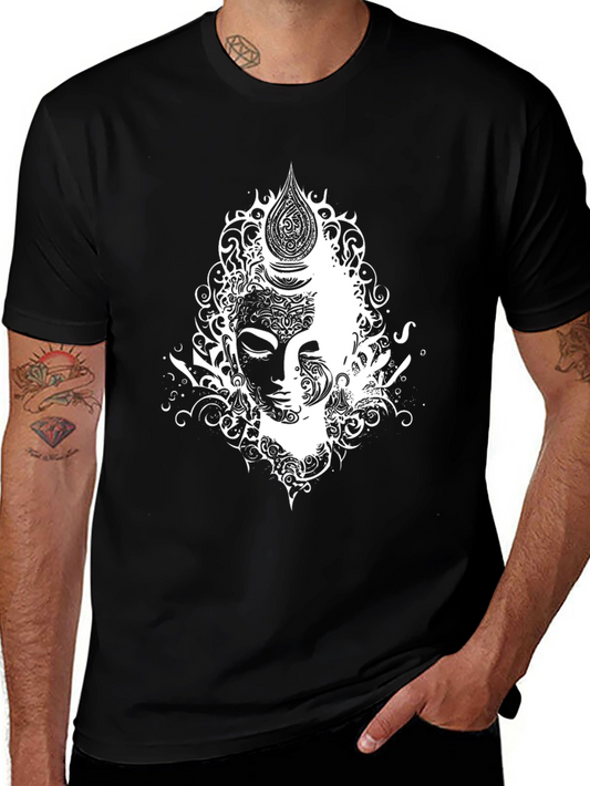 Abstract Buddha Graphic Tee - Black