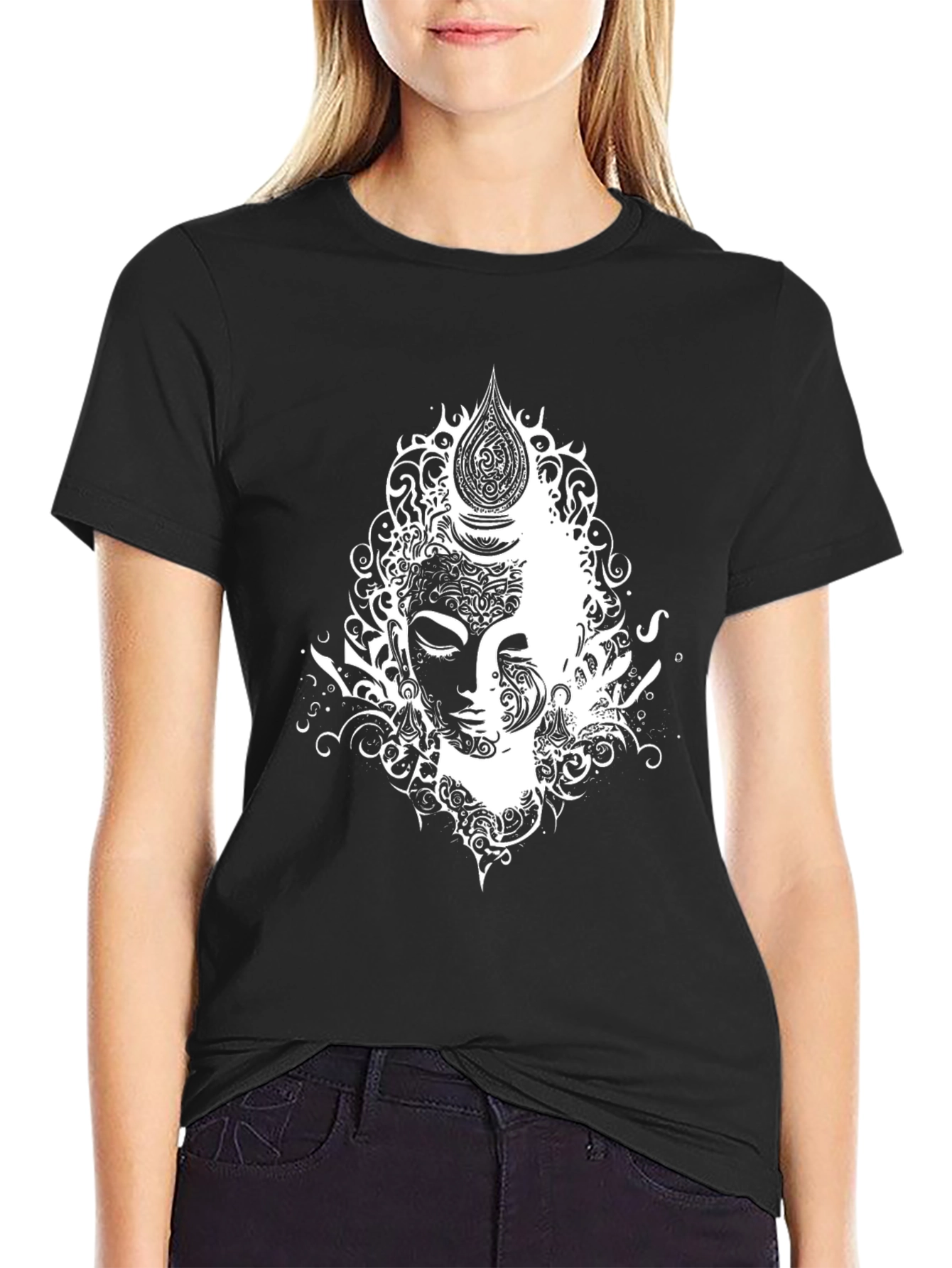 Abstract Buddha Graphic Tee - Black