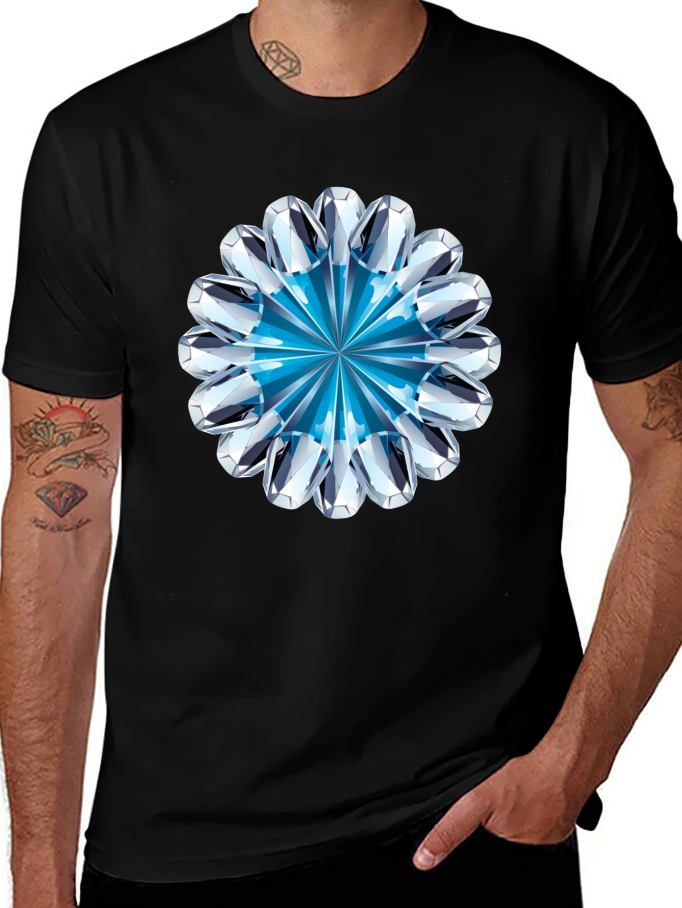 Diamond Flower Graphic Black T-Shirt