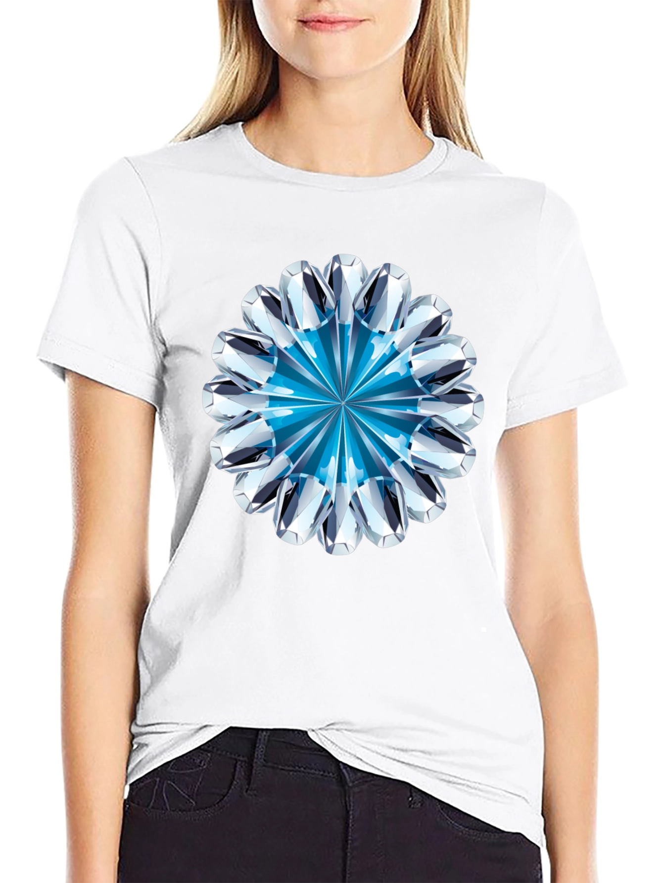 Diamond Flower Graphic Black T-Shirt