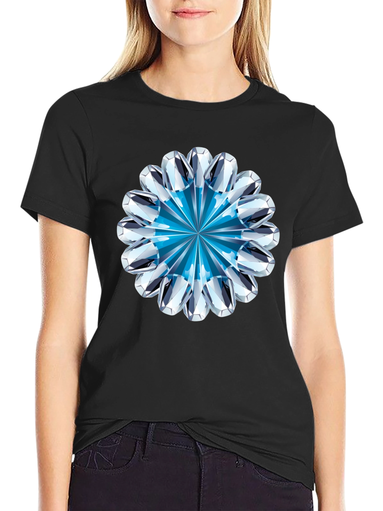 Diamond Flower Graphic Black T-Shirt