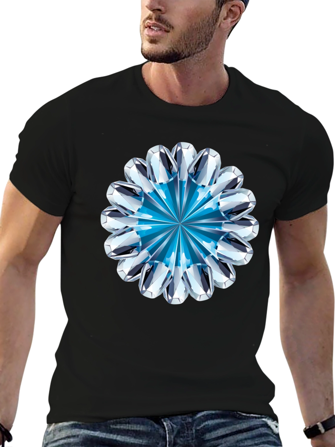 Diamond Flower Graphic Black T-Shirt