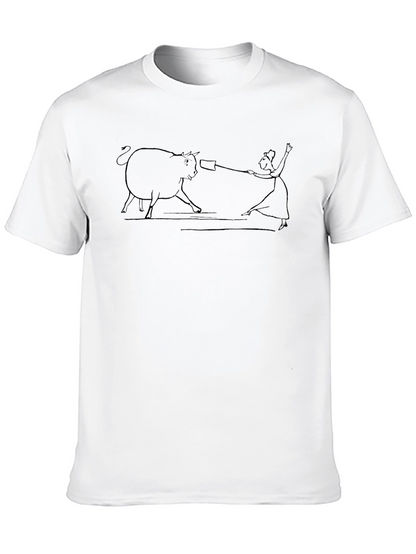 Line Art Bull & Matador Black T-Shirt