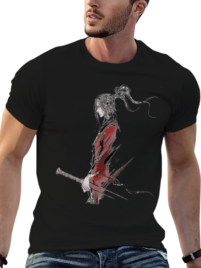 Ink Wash Anime Character Black T-Shirt