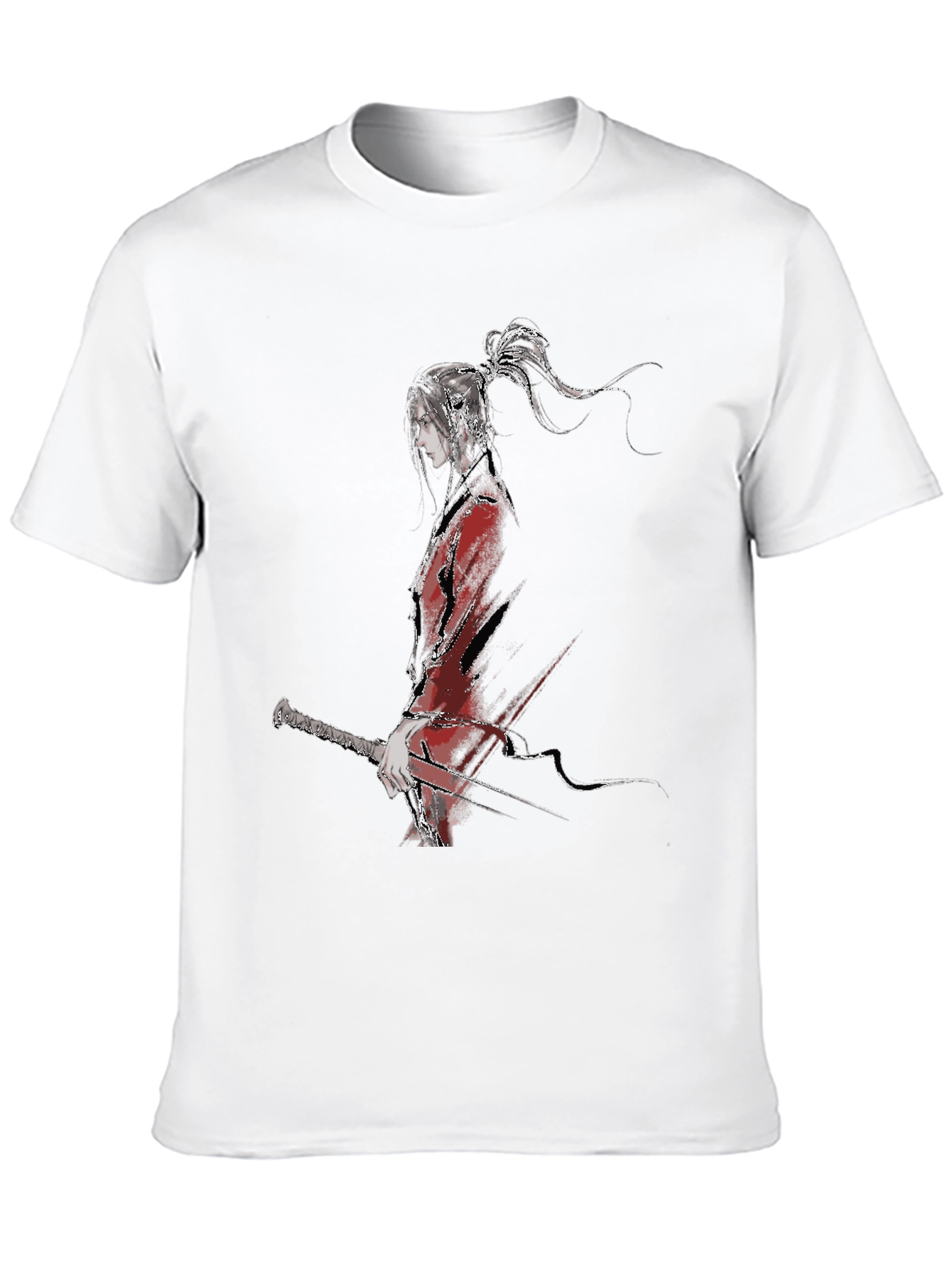 Ink Wash Anime Character Black T-Shirt
