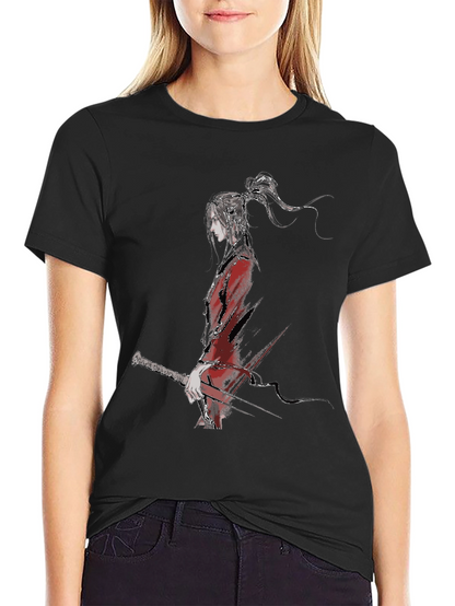 Ink Wash Anime Character Black T-Shirt