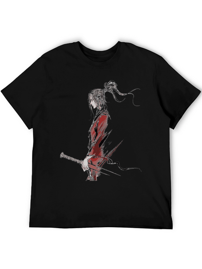 Ink Wash Anime Character Black T-Shirt