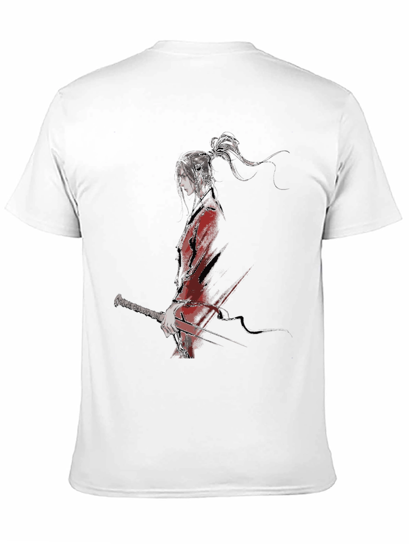 Ink Wash Anime Character Black T-Shirt