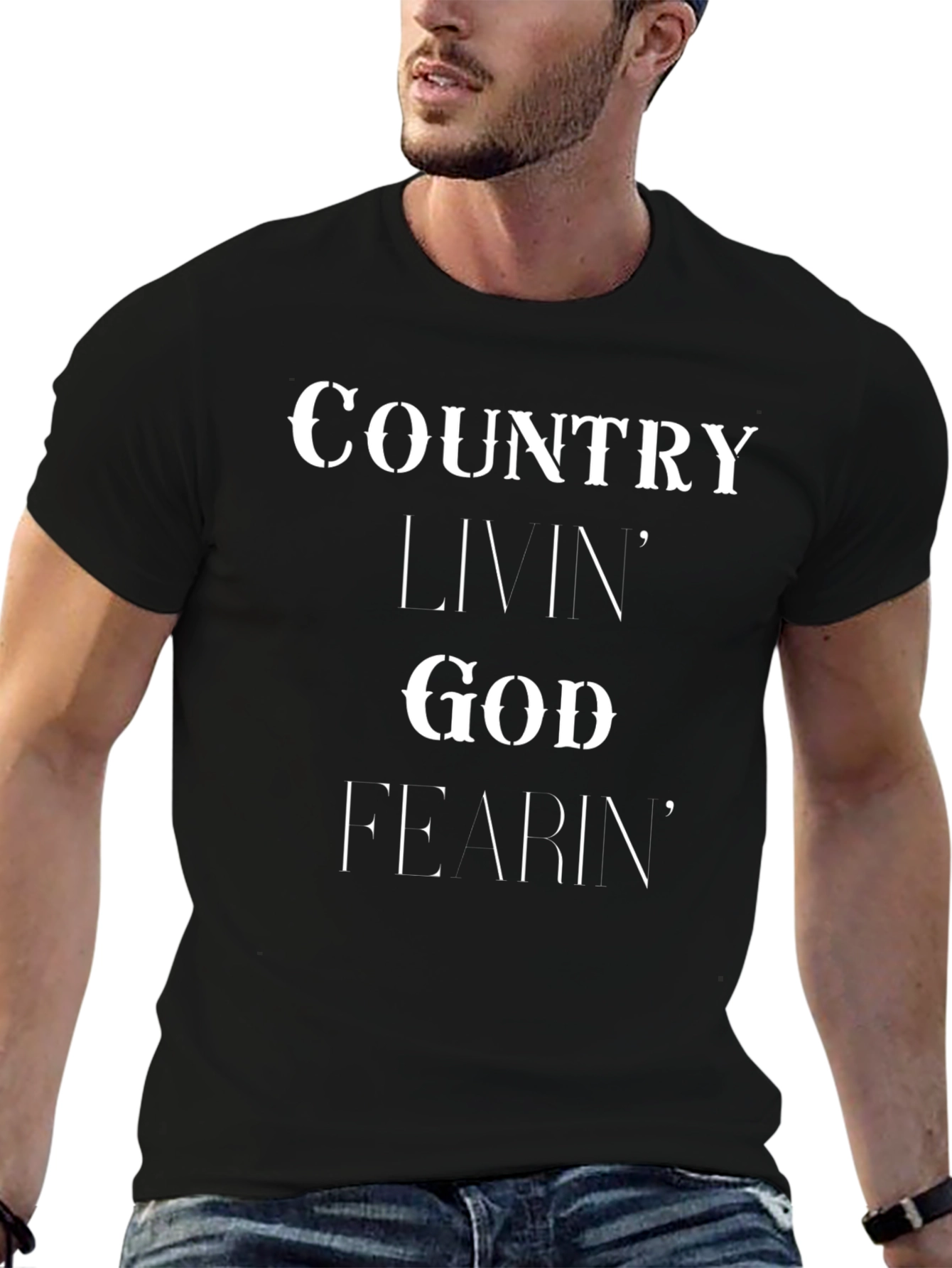 Country Livin God Fearin Graphic Tee - Black
