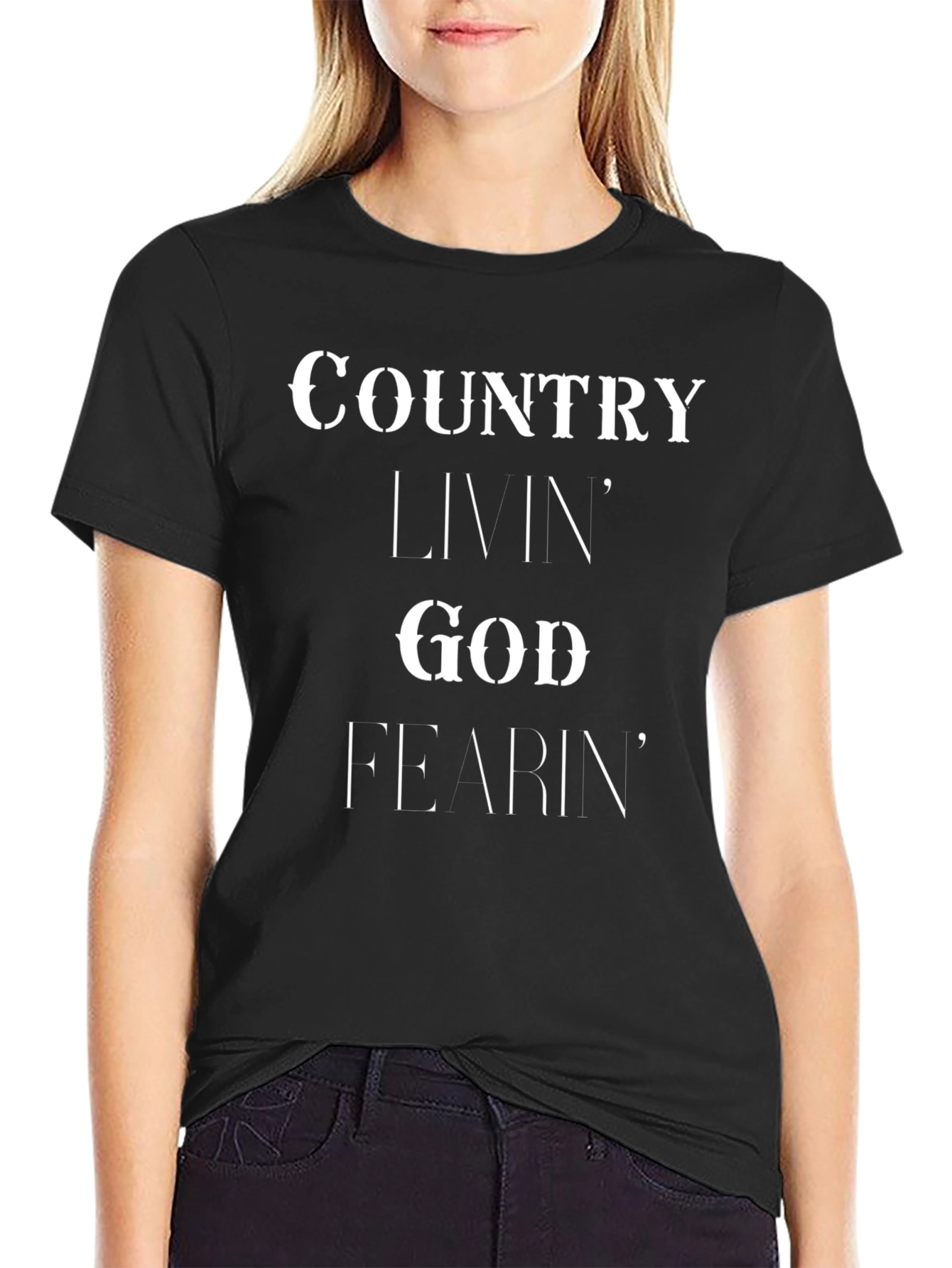 Country Livin God Fearin Graphic Tee - Black