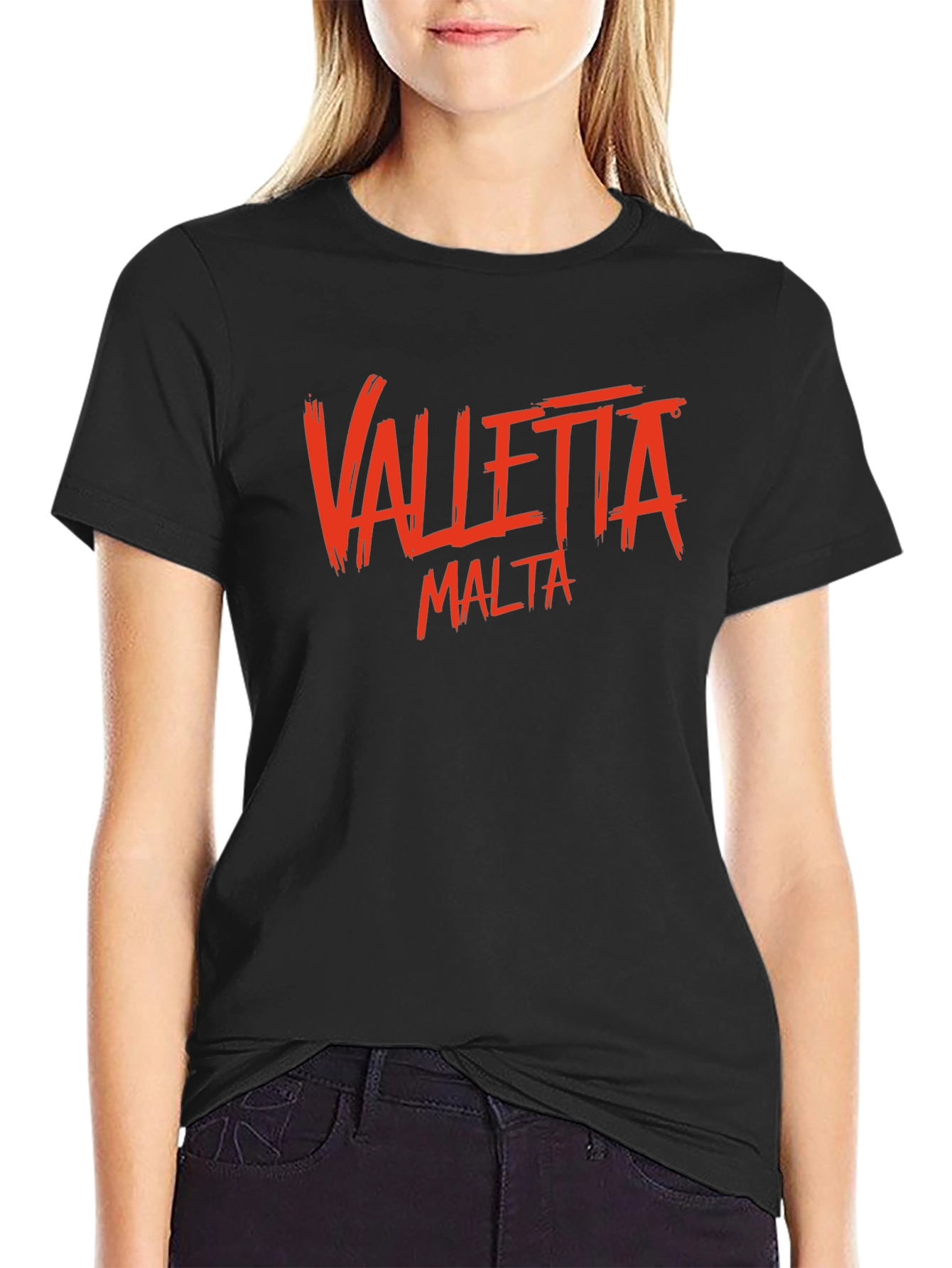 Valletta Malta Graphic T-Shirt - Black Crew Neck Tee
