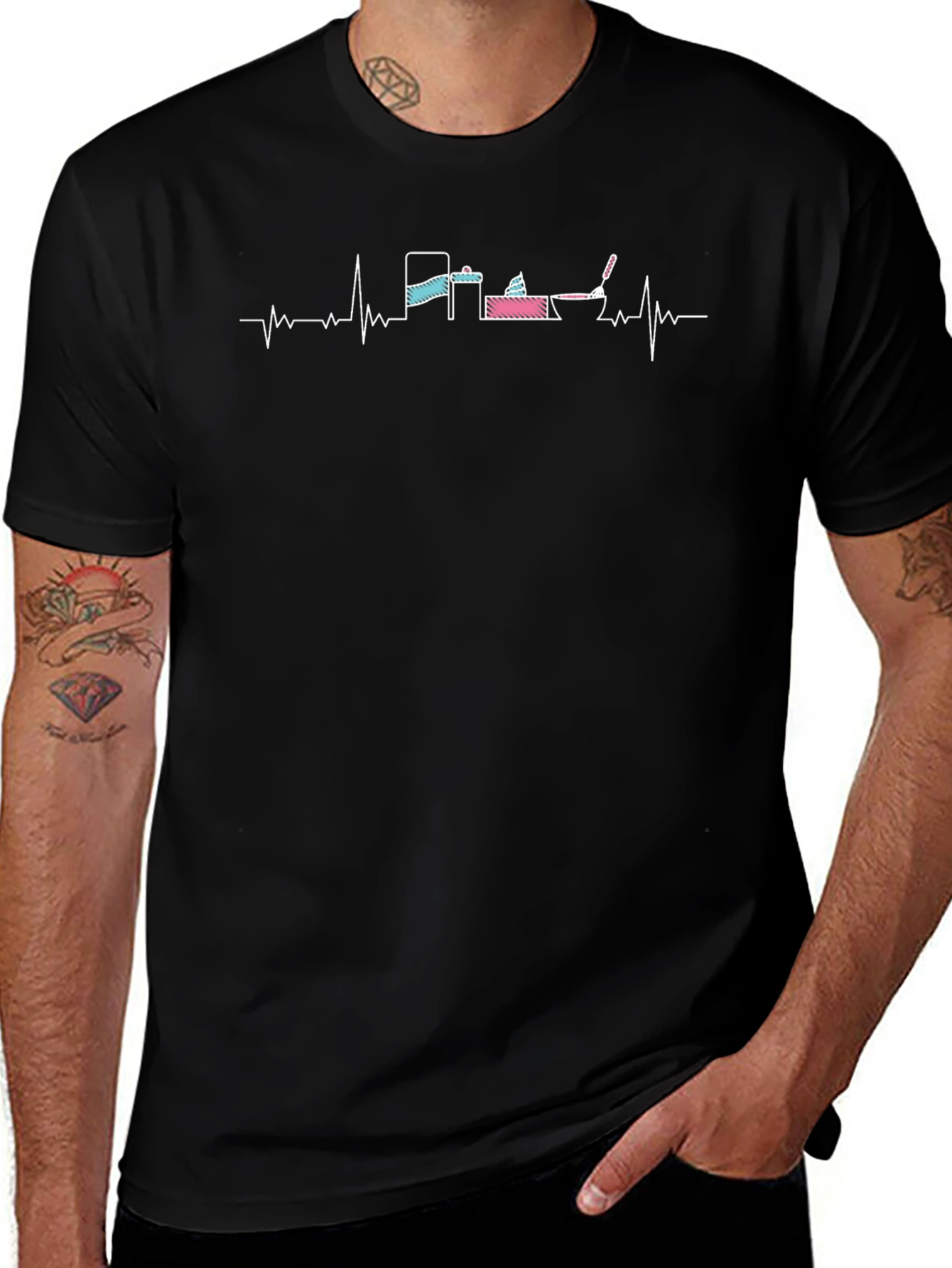 Construction Heartbeat T-Shirt - Black Crew Neck Tee