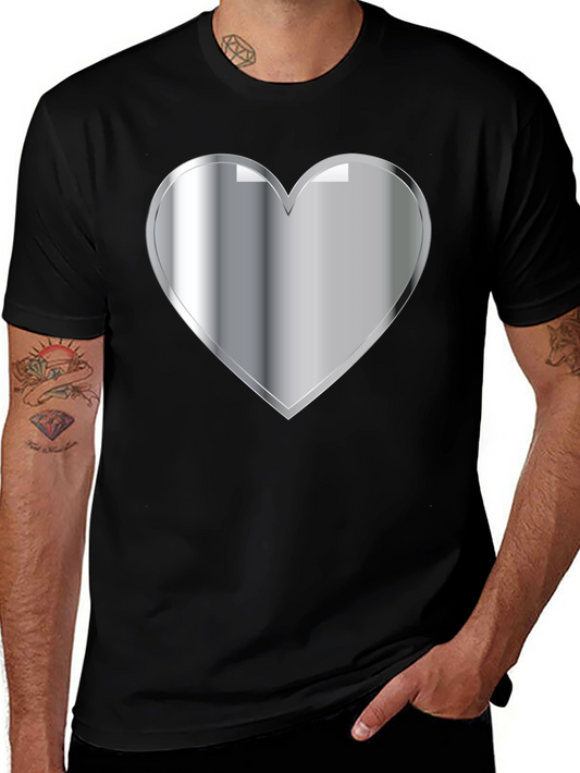 Silver Heart Graphic Black T-Shirt