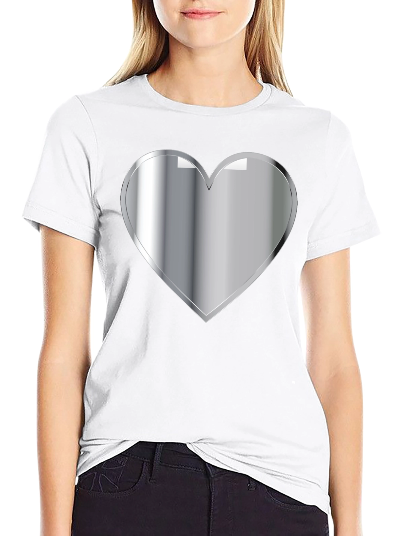 Silver Heart Graphic Black T-Shirt