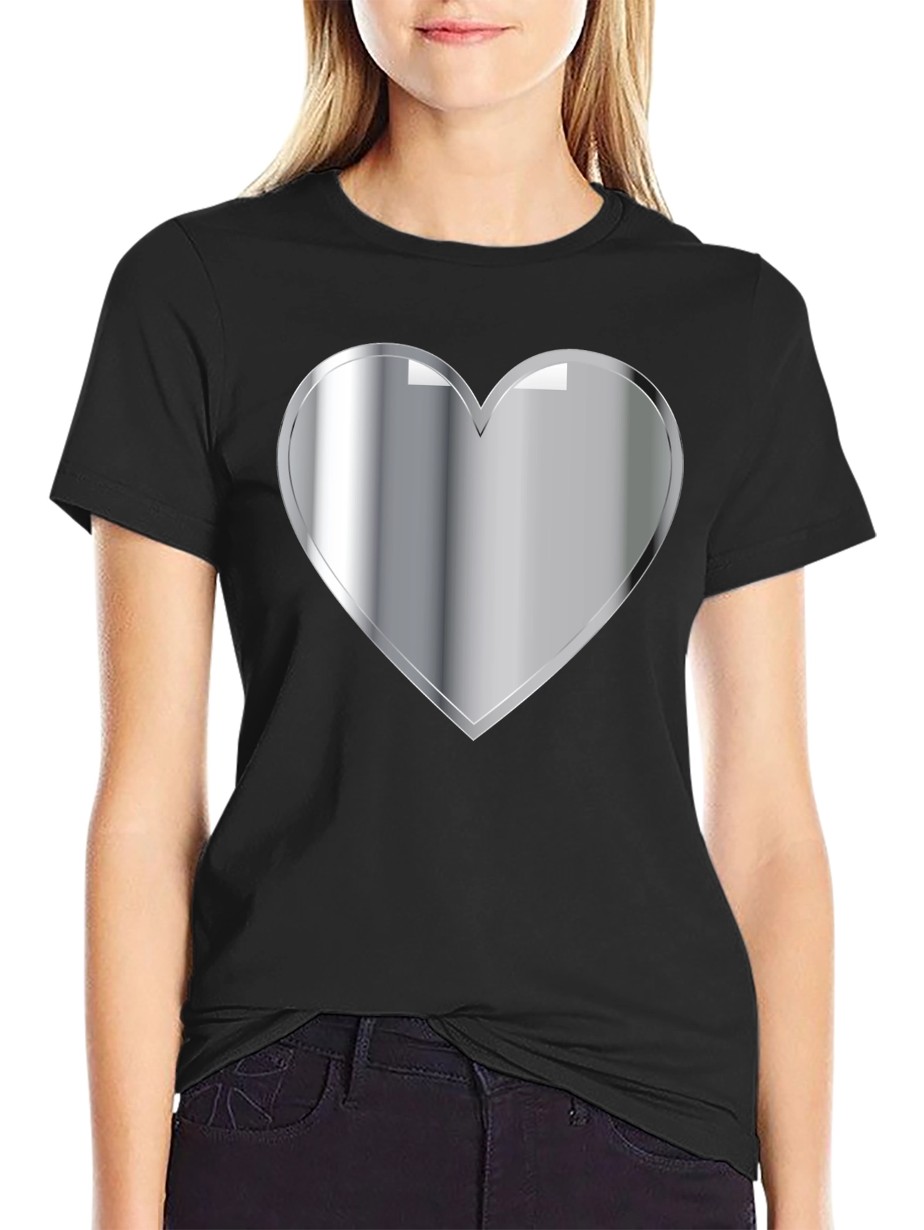 Silver Heart Graphic Black T-Shirt