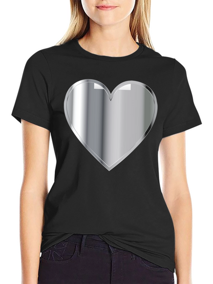 Silver Heart Graphic Black T-Shirt