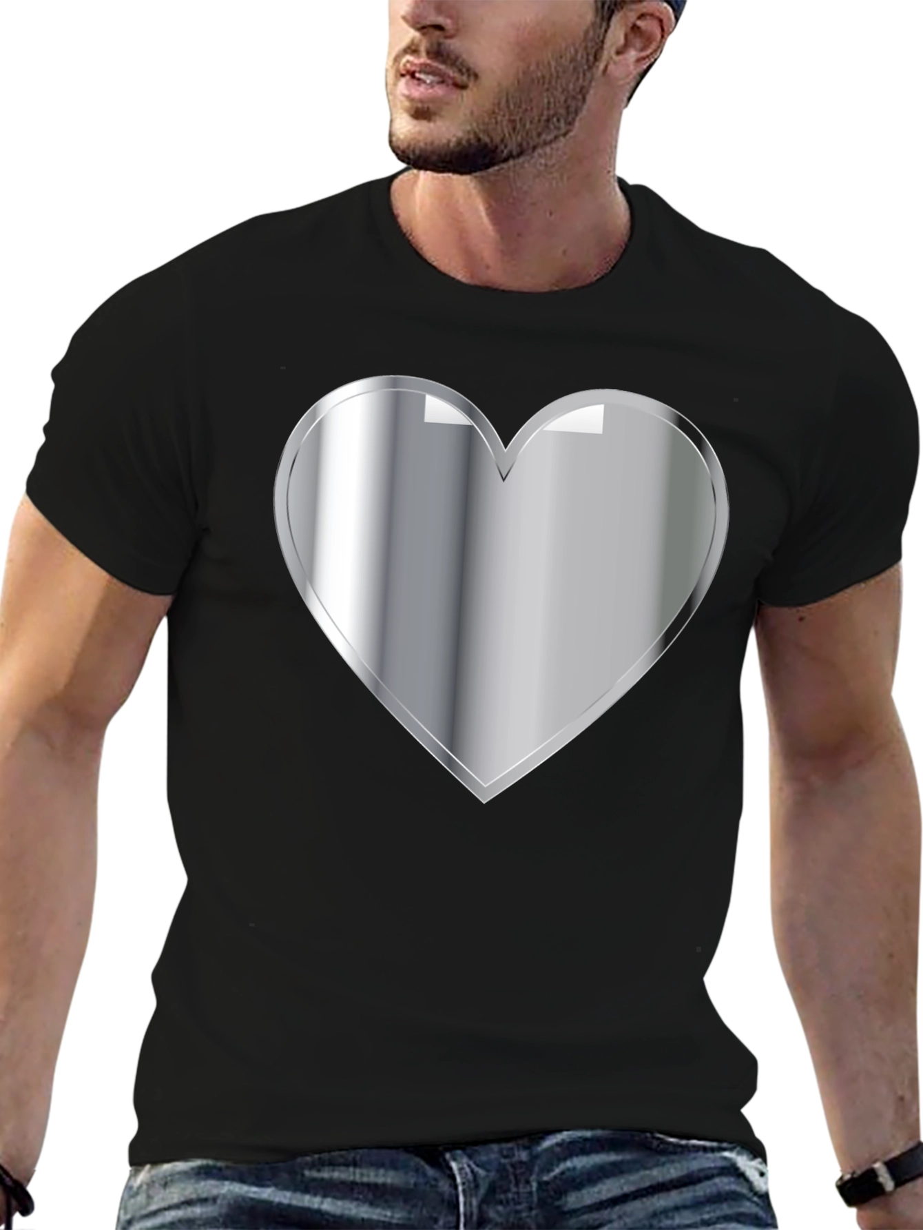 Silver Heart Graphic Black T-Shirt