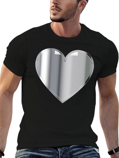 Silver Heart Graphic Black T-Shirt