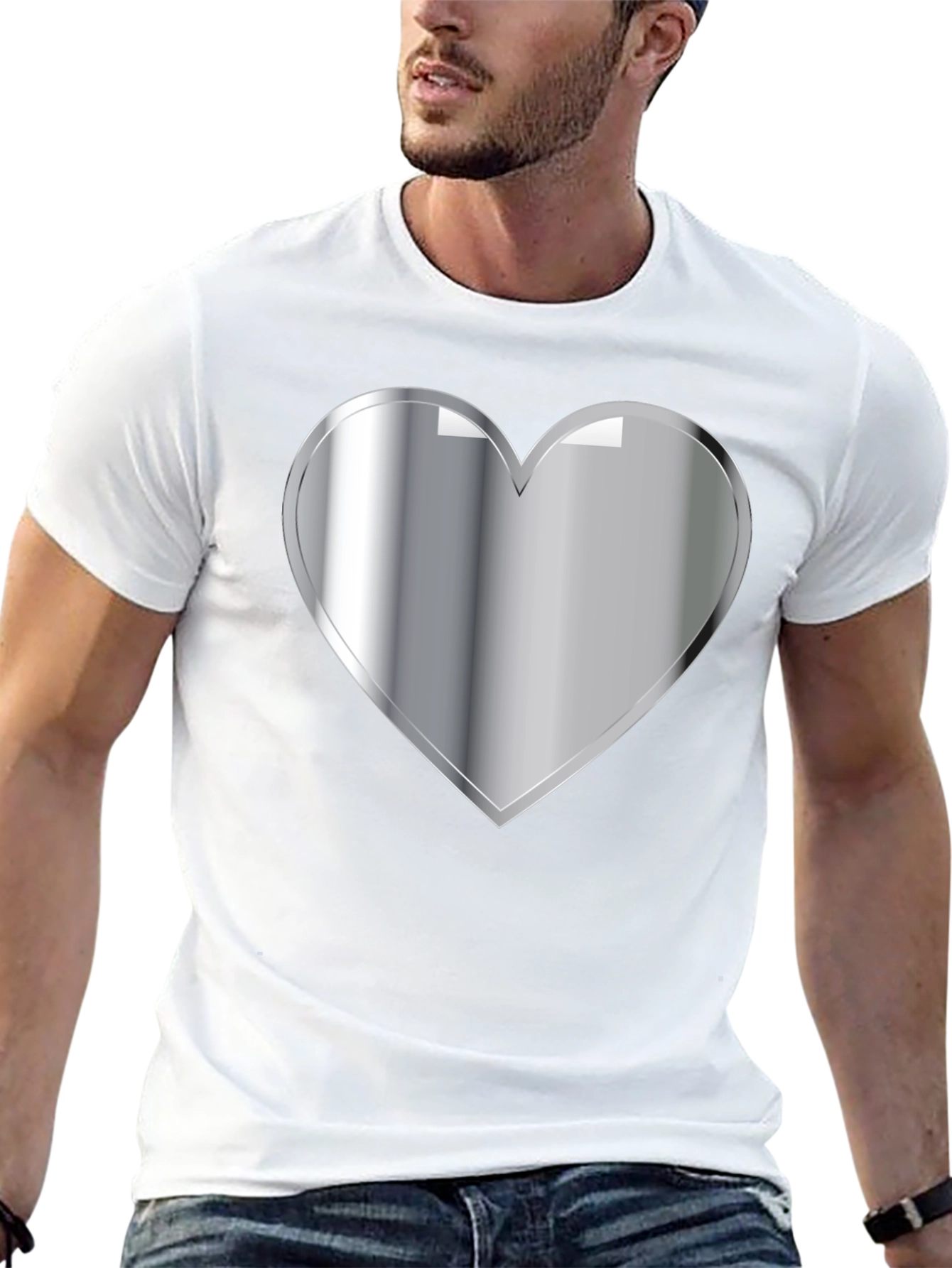 Silver Heart Graphic Black T-Shirt