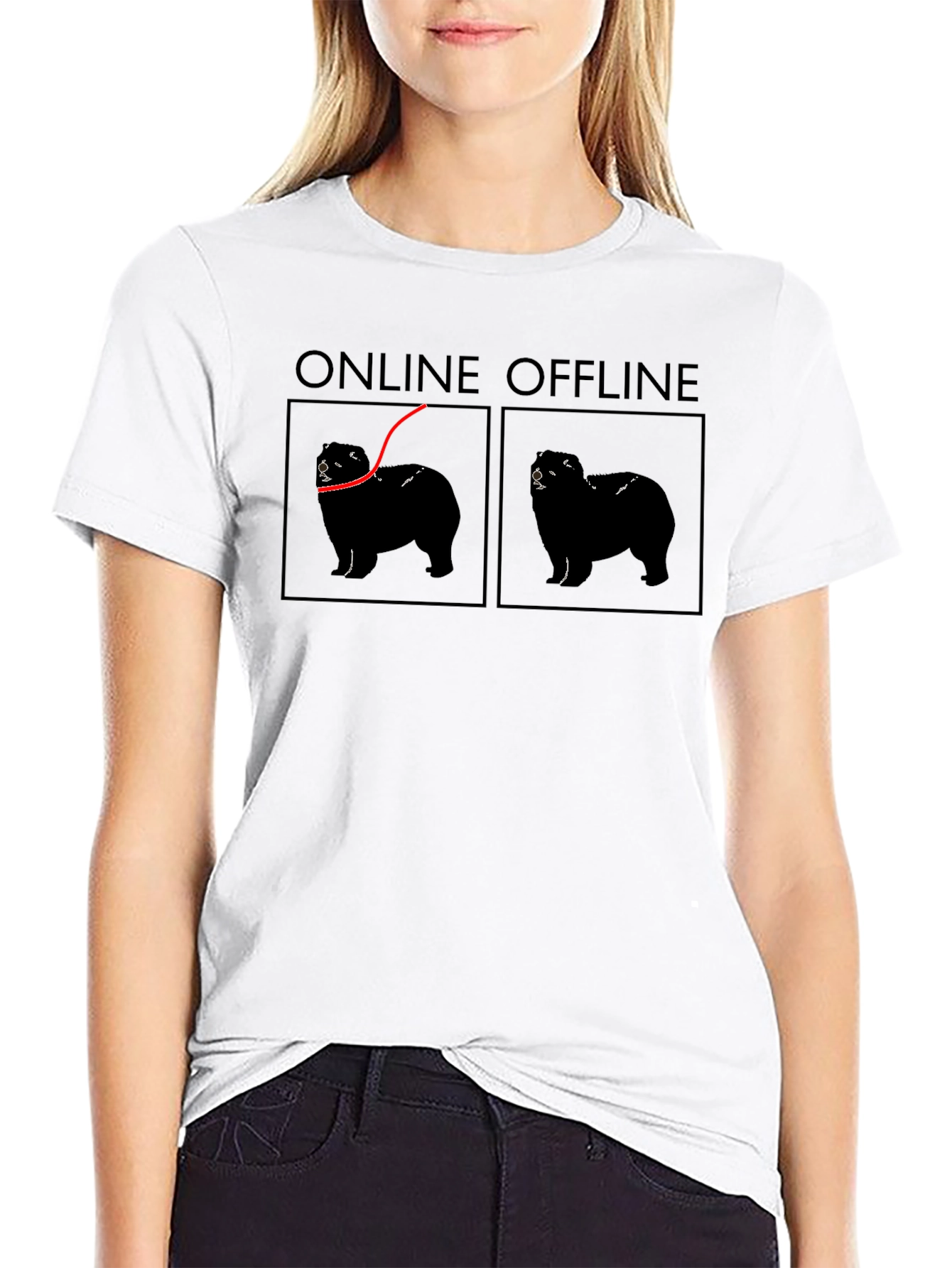 Online Offline Dog Graphic T-Shirt
