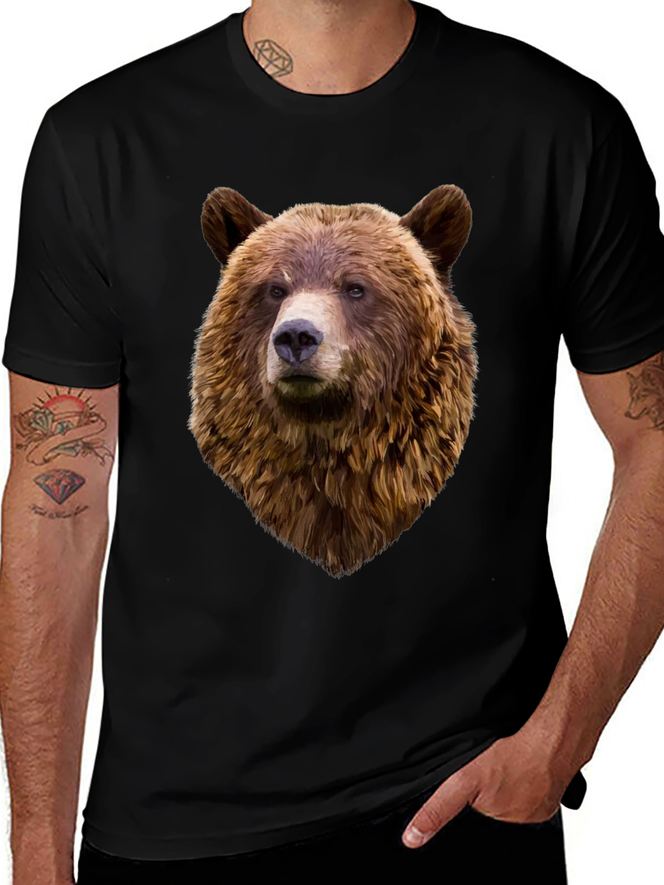 Mens Black Bear Head Graphic T-Shirt