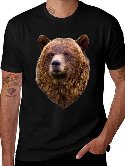 Mens Black Bear Head Graphic T-Shirt
