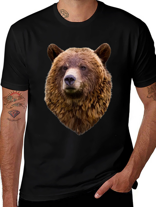 Mens Black Bear Head Graphic T-Shirt