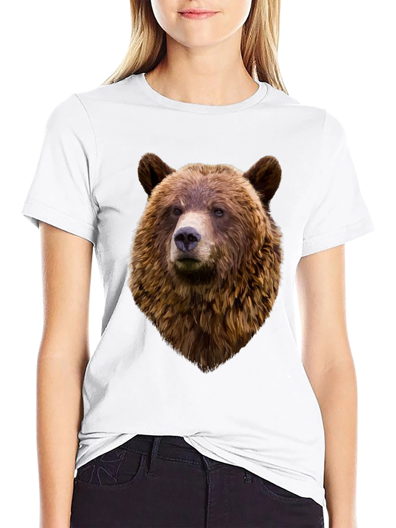 Mens Black Bear Head Graphic T-Shirt