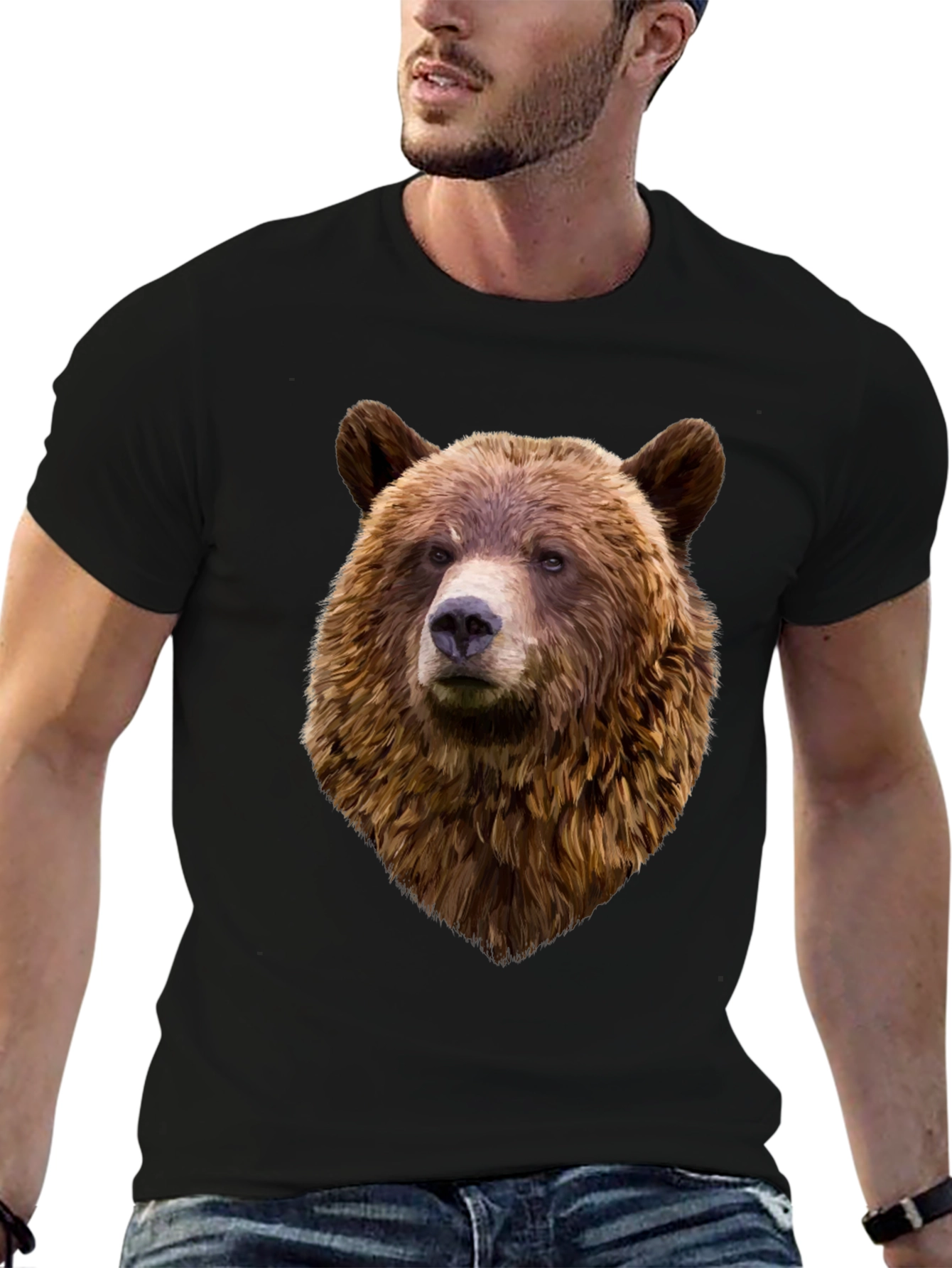 Mens Black Bear Head Graphic T-Shirt
