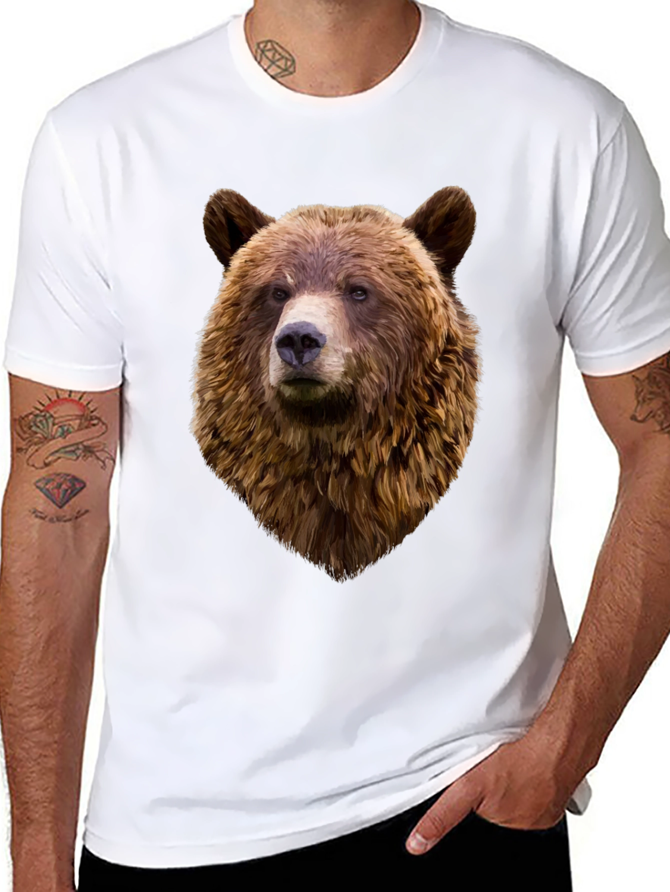 Mens Black Bear Head Graphic T-Shirt