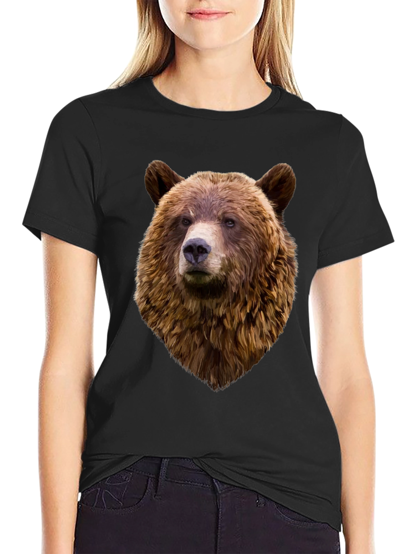Mens Black Bear Head Graphic T-Shirt