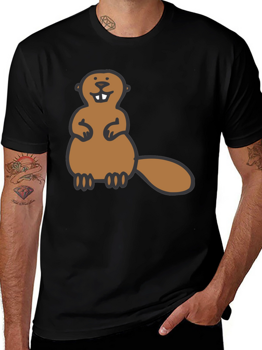 Funny Beaver Graphic Tee - Black Crew Neck Shirt