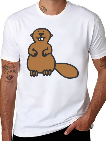 Funny Beaver Graphic Tee - Black Crew Neck Shirt