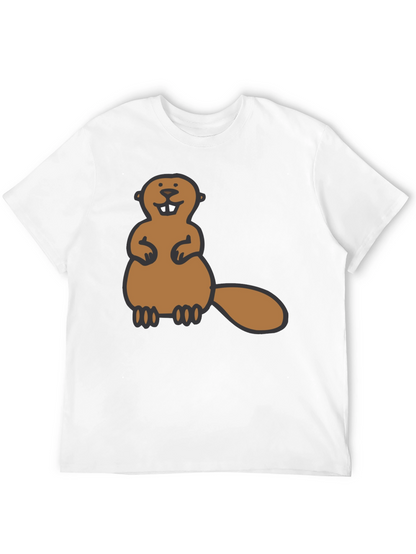 Funny Beaver Graphic Tee - Black Crew Neck Shirt