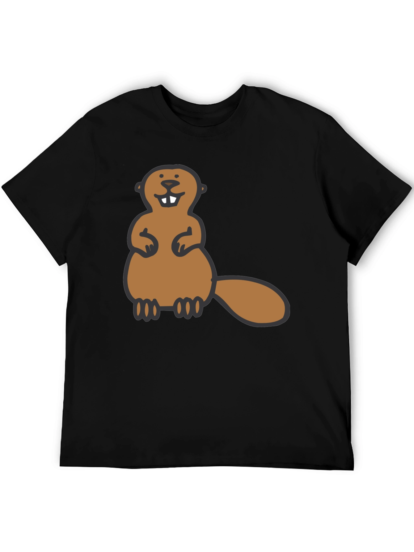 Funny Beaver Graphic Tee - Black Crew Neck Shirt