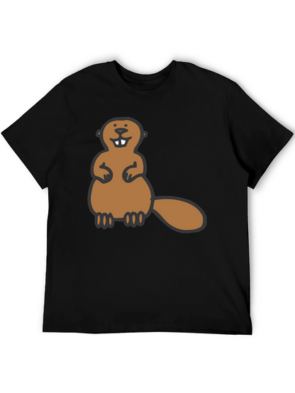 Funny Beaver Graphic Tee - Black Crew Neck Shirt