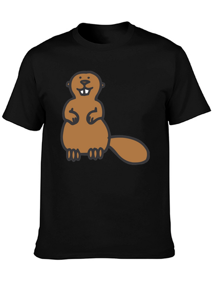 Funny Beaver Graphic Tee - Black Crew Neck Shirt