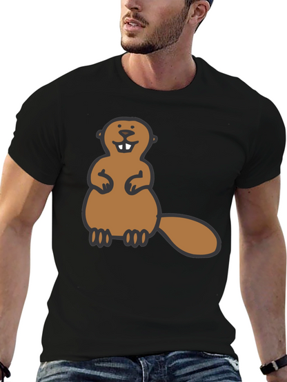 Funny Beaver Graphic Tee - Black Crew Neck Shirt