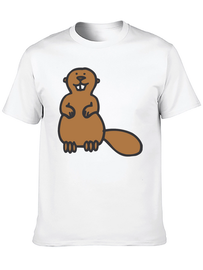 Funny Beaver Graphic Tee - Black Crew Neck Shirt