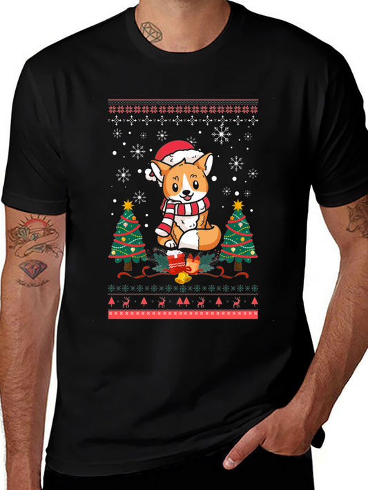 Festive Corgi Christmas Ugly Sweater T-Shirt