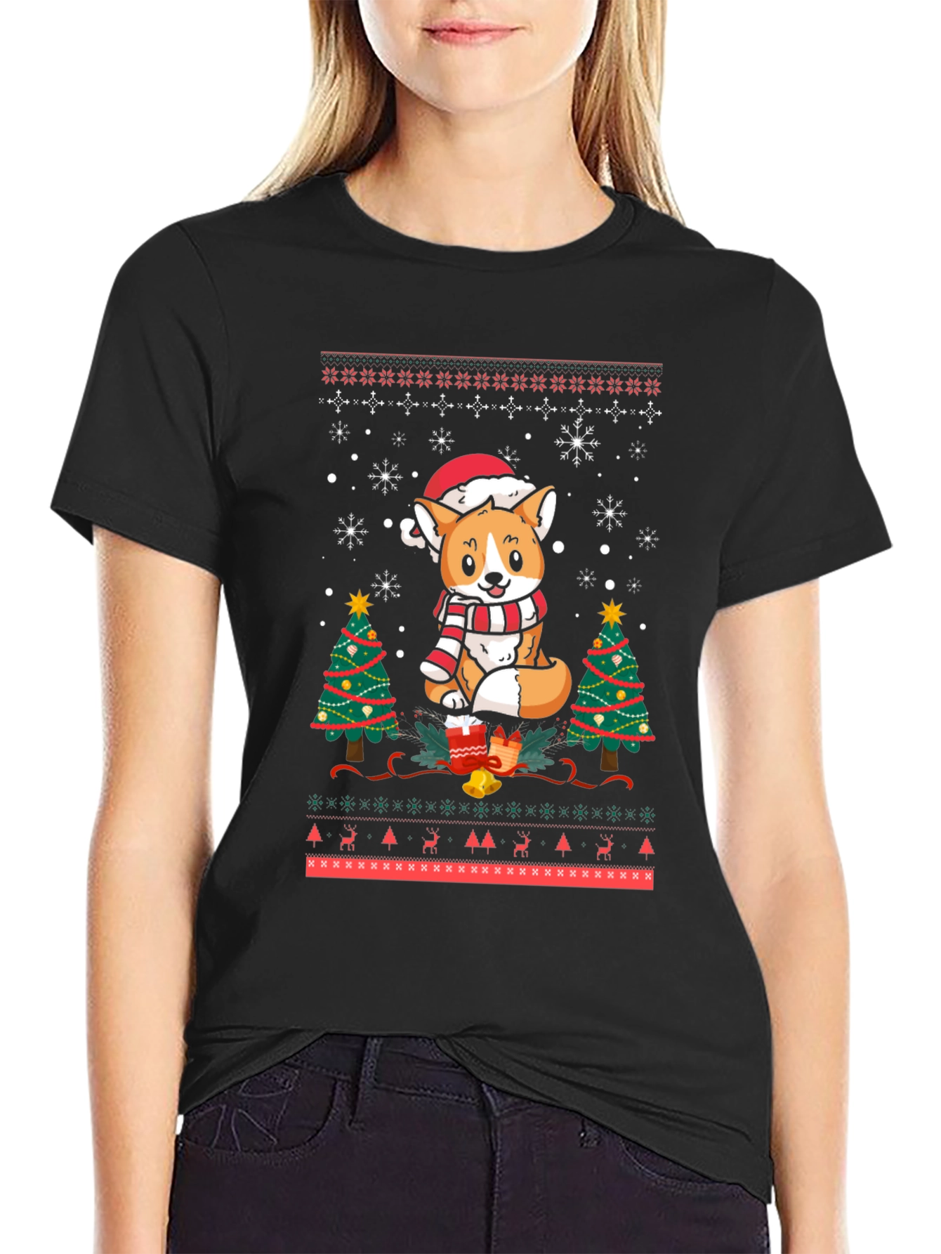 Festive Corgi Christmas Ugly Sweater T-Shirt