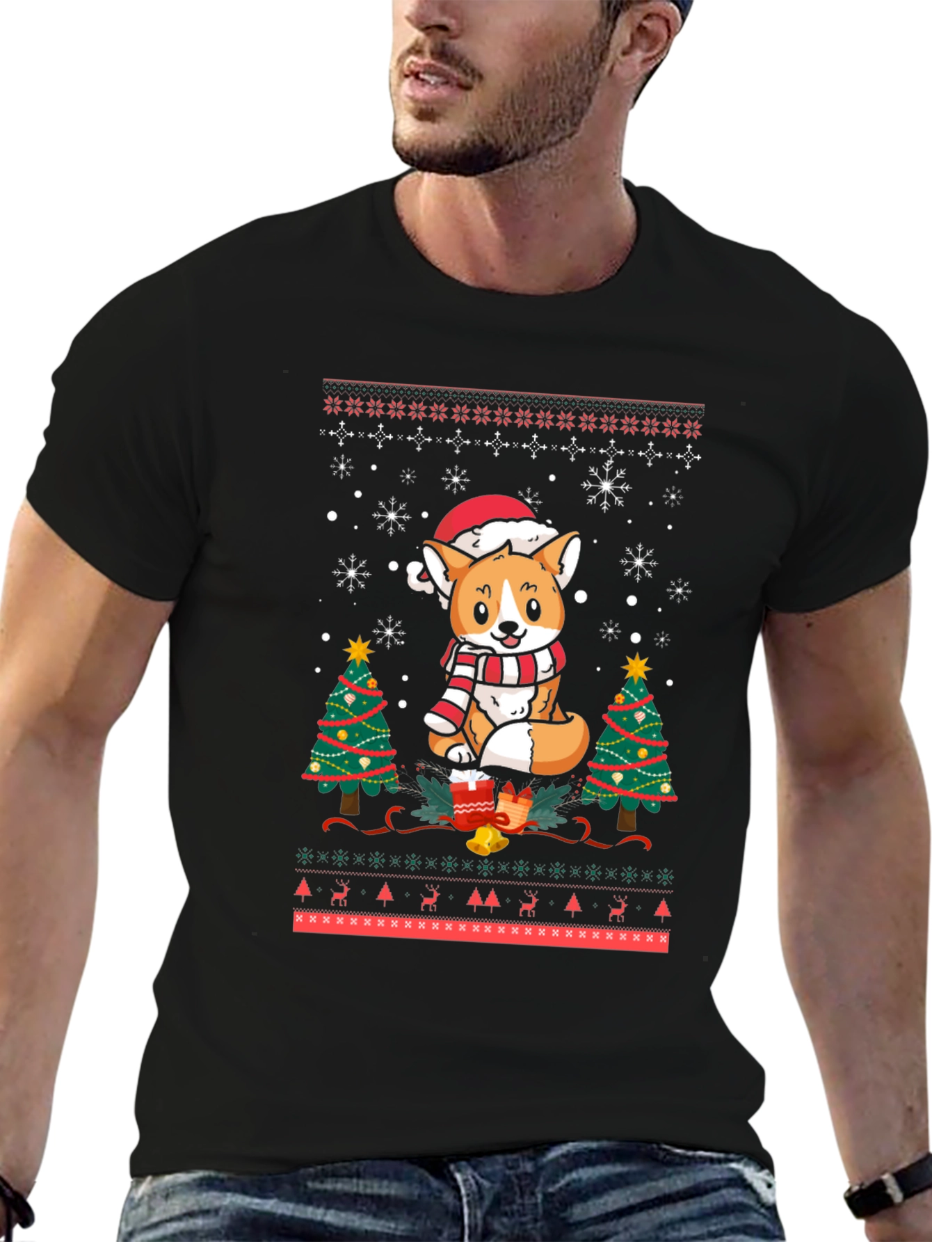 Festive Corgi Christmas Ugly Sweater T-Shirt