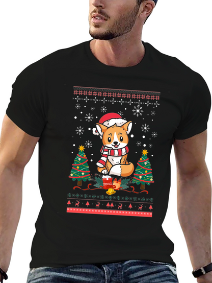 Festive Corgi Christmas Ugly Sweater T-Shirt