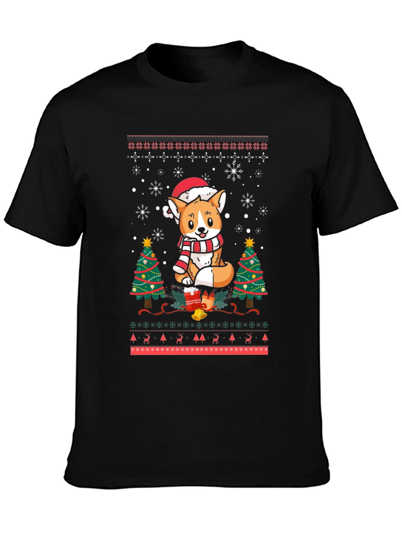 Festive Corgi Christmas Ugly Sweater T-Shirt