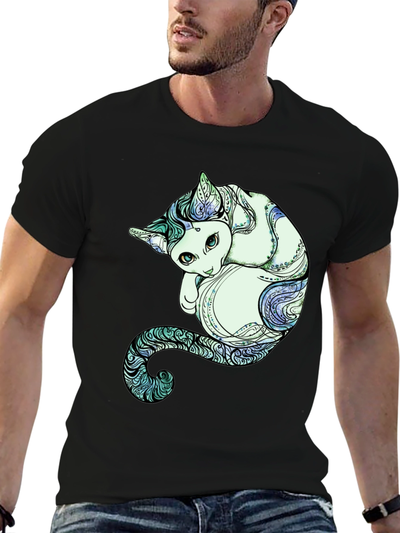 Unique Cat Graphic Tee - Artistic Comfort