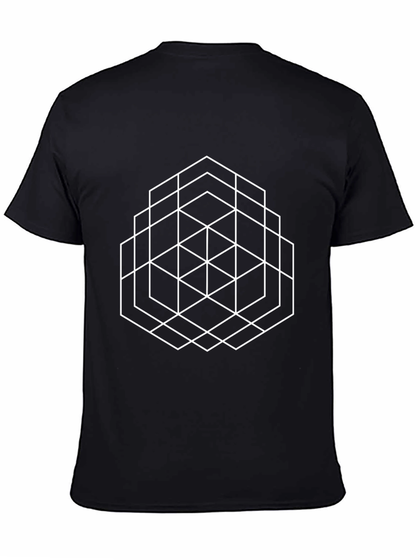 Geometric Hexagon Pattern Black T-Shirt
